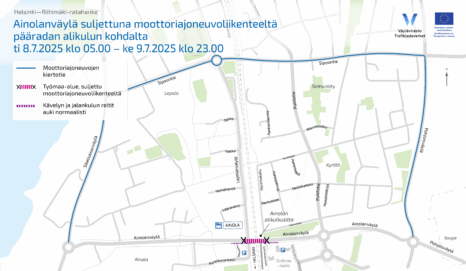 Kartta, jossa esitetään moottoriliikenteen kiertotie Sipoontien ja Pohjoisväylän kautta.