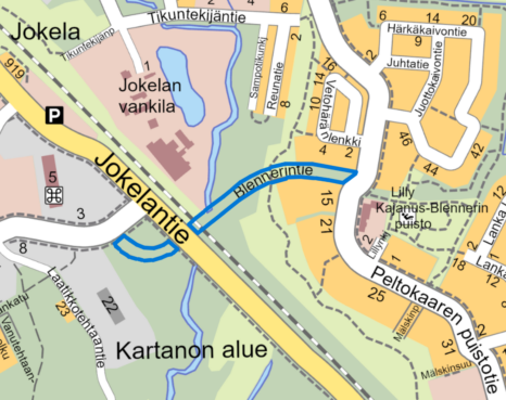Kartta Jokelan alueesta. Kartalle merkitty alue, jossa pohjatutkimuksia tehdään.